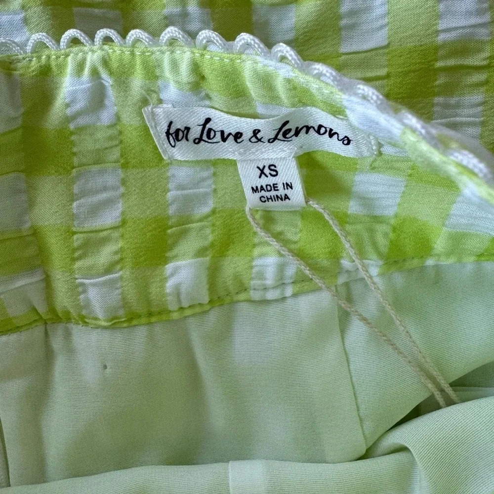 For Love and Lemons lime green gingham plaid mini skirt with bows NWT sz S & XS - Picture 8 of 9